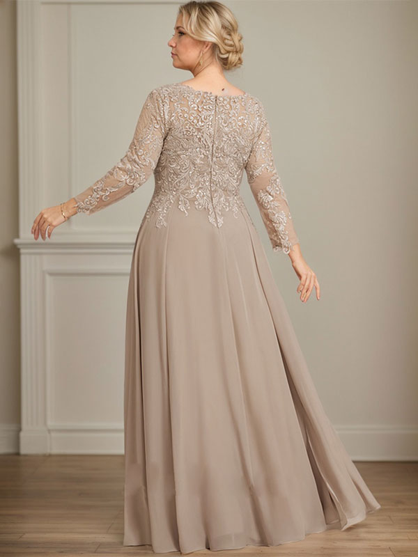 A-line V-Neck Floor-Length Lace Chiffon Mother of the Bride Dress With Sequins - View 5 | FashionDia