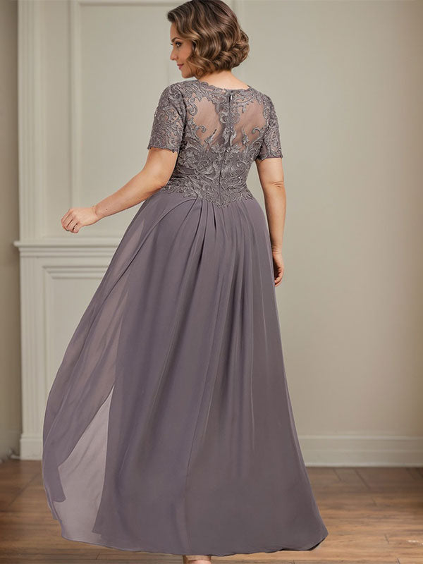 A-line V-Neck Floor-Length Chiffon Lace Mother of the Bride Dress - View 10 | FashionDia