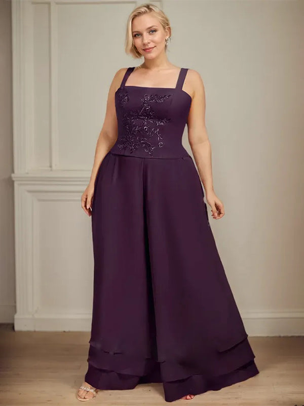 Separates Jumpsuit/Pantsuit Square Ankle-Length Lace Chiffon Mother of the Bride Dress With Sequins - View 10 | FashionDia