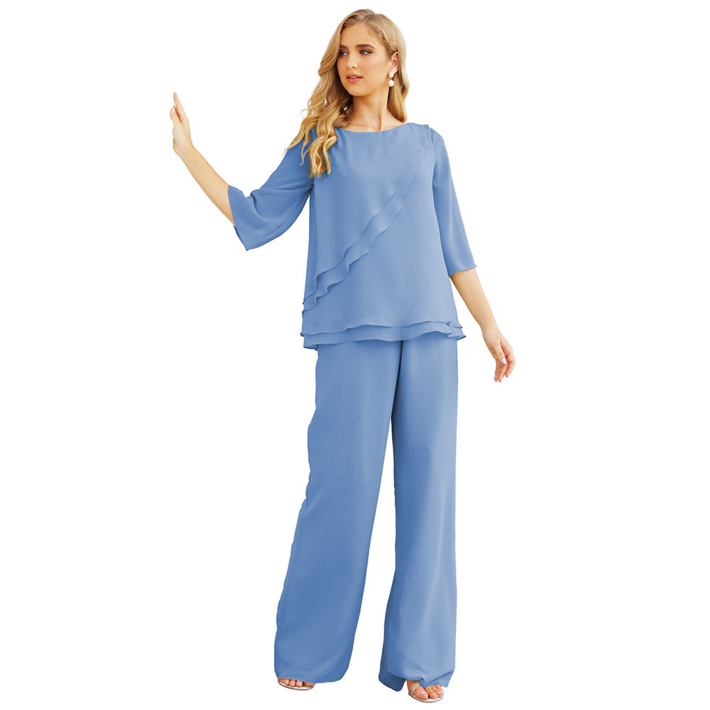 Sunnderly Chiffon Mother of The Bride Dress Plus Size Pant Suits Ruffle Layers - View 6 | VelvetHem