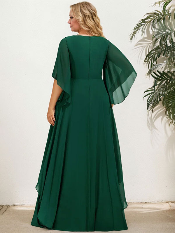 A-line V-Neck Floor-Length Chiffon Mother of the Bride Dress With Sequins Appliques Lace Beading - View 5 | FashionDia