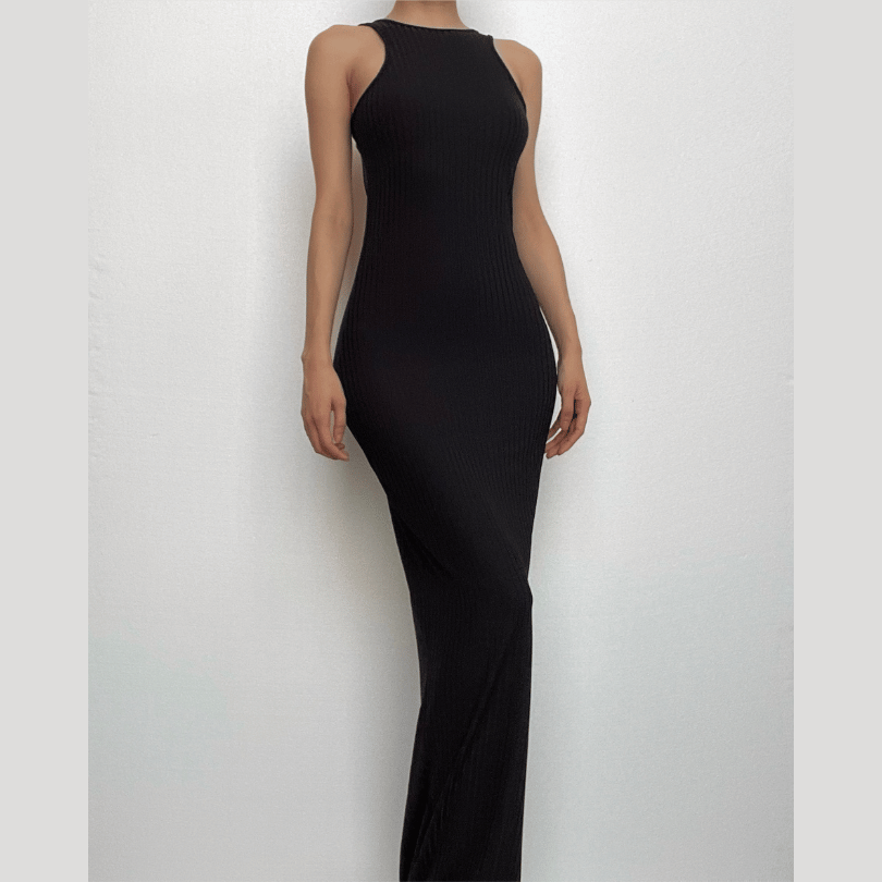 Sleeveless backless solid round neck maxi dress