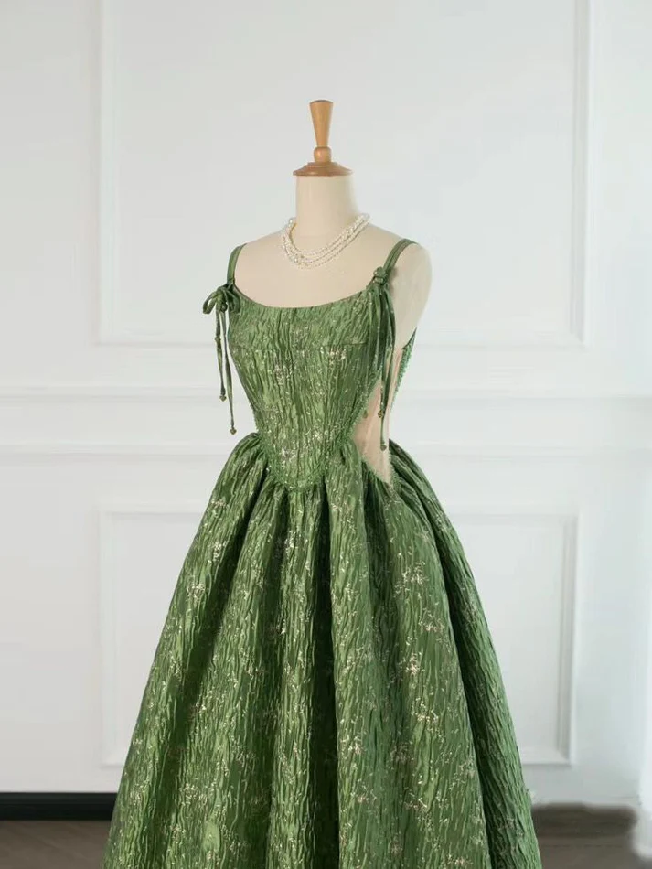 Beautiful Ball Gown Unique Green Long Prom Dress A-Line Evening Dress - View 3 | FashionDia