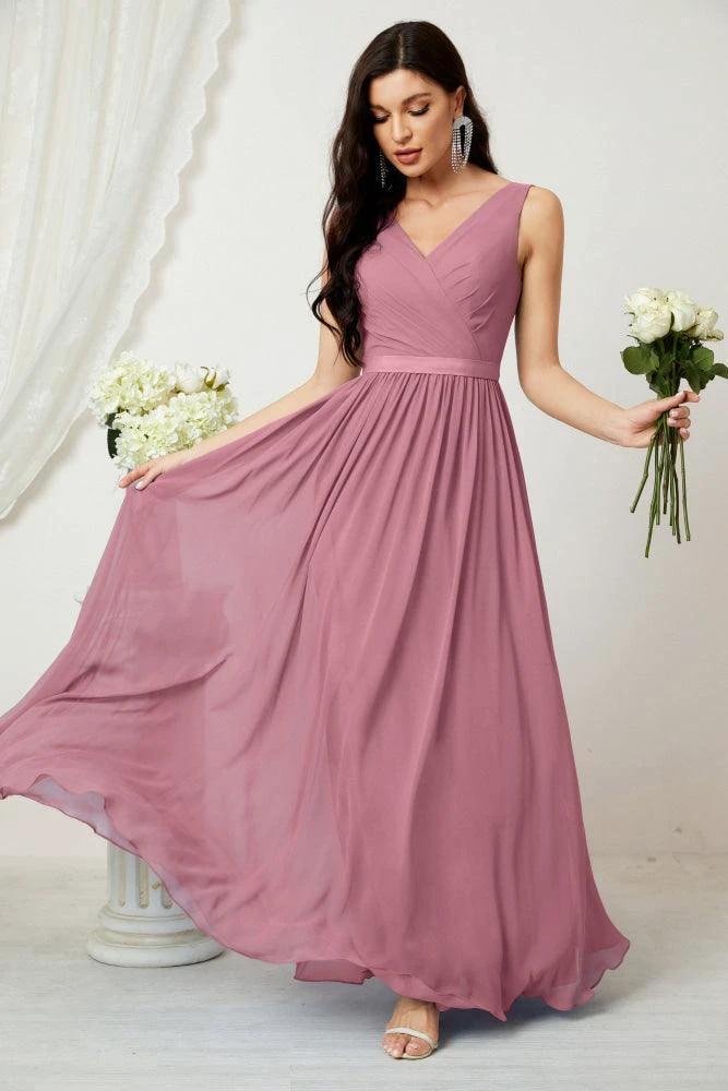 Women's Chiffon Long Bridesmaid Dresses A line Sleeveless Formal Prom Gown for Evening Party Homecoming Dresses 2808 by numbersea