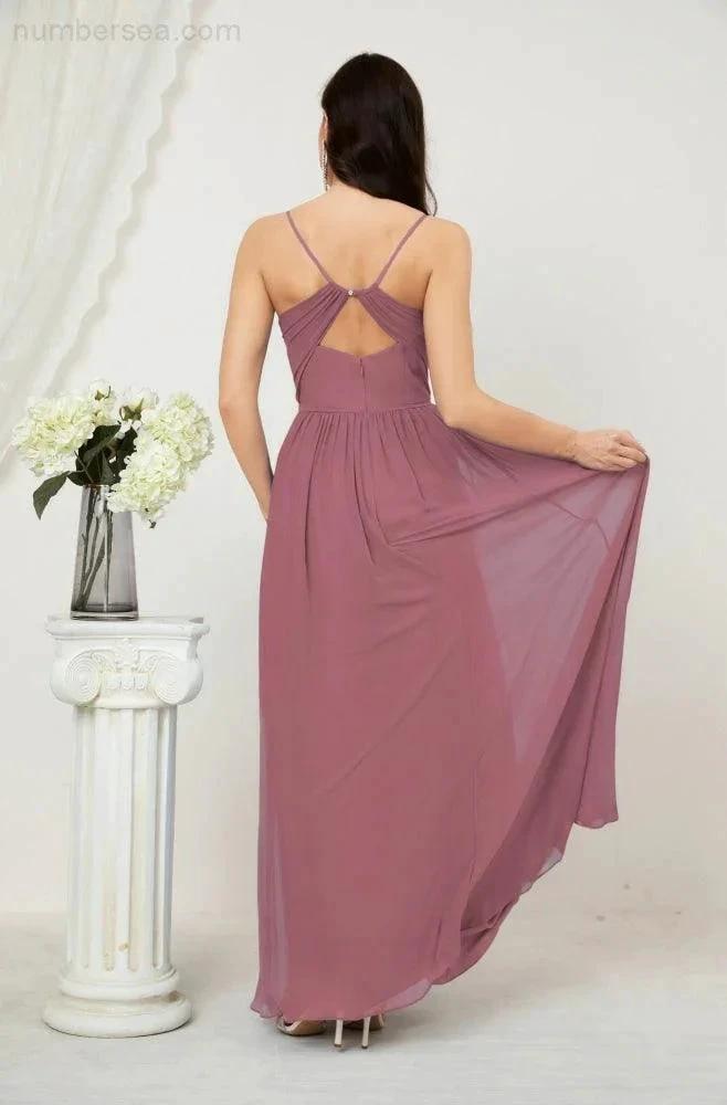 ZapDress Neck Bridesmaid Dresses Chiffon Long Spaghetti A-line Formal Prom Gown for Wedding Party Evening 2801 (ZD16961)