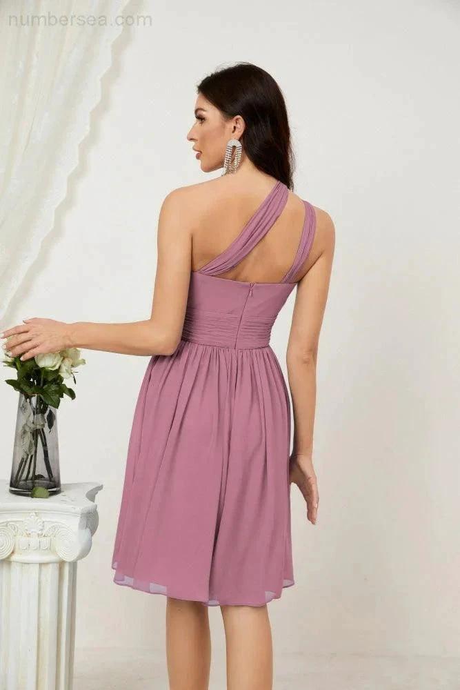 ZapDress Women Chiffon Short One Shoulder Bridesmaid Dress Formal Dresses for Party Homecoming 2804 (ZD16948)