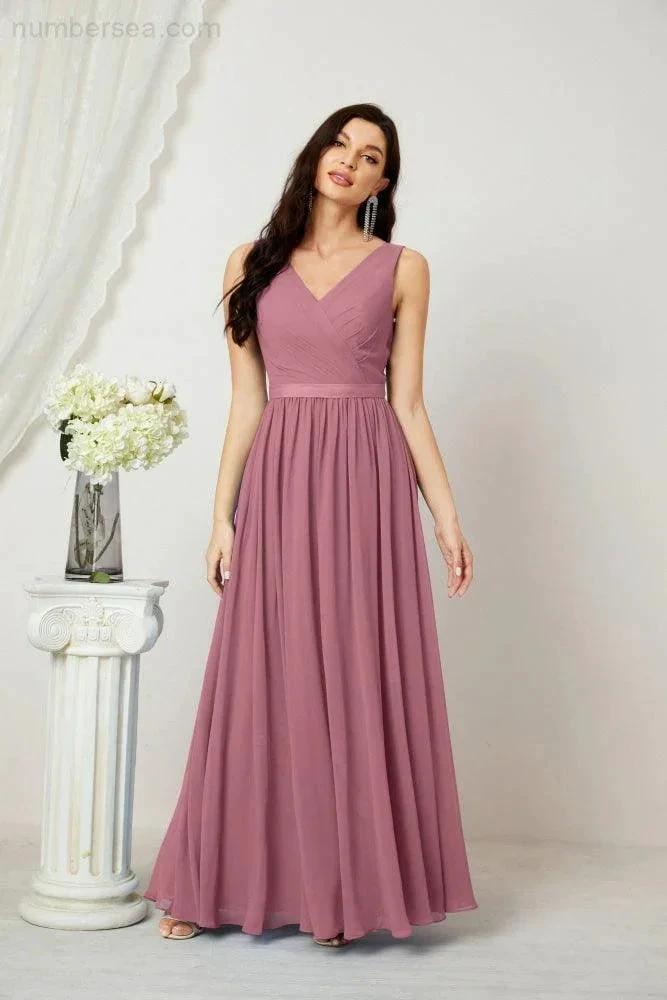 Women's Chiffon Long Bridesmaid Dresses A line Sleeveless Formal Prom Gown for Evening Party Homecoming Dresses 2808 (ZD16947)