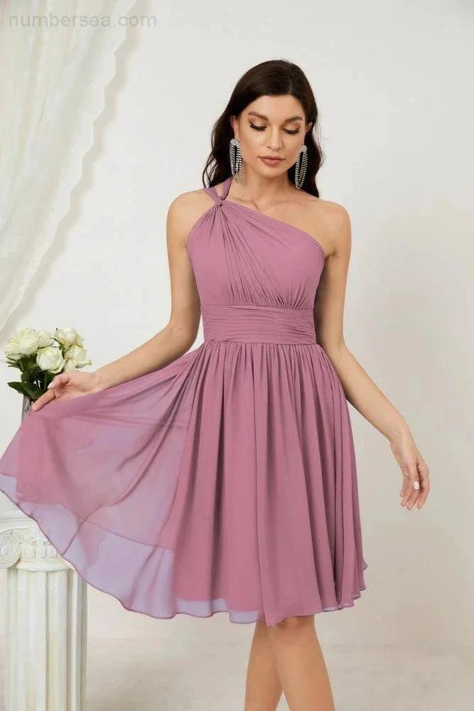 ZapDress Women Chiffon Short One Shoulder Bridesmaid Dress Formal Dresses for Party Homecoming 2804 (ZD16948)