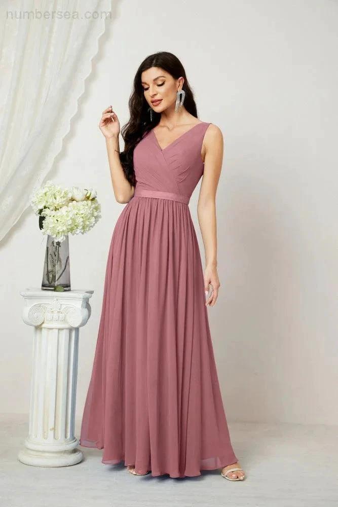 Women's Chiffon Long Bridesmaid Dresses A line Sleeveless Formal Prom Gown for Evening Party Homecoming Dresses 2808 (ZD16947)