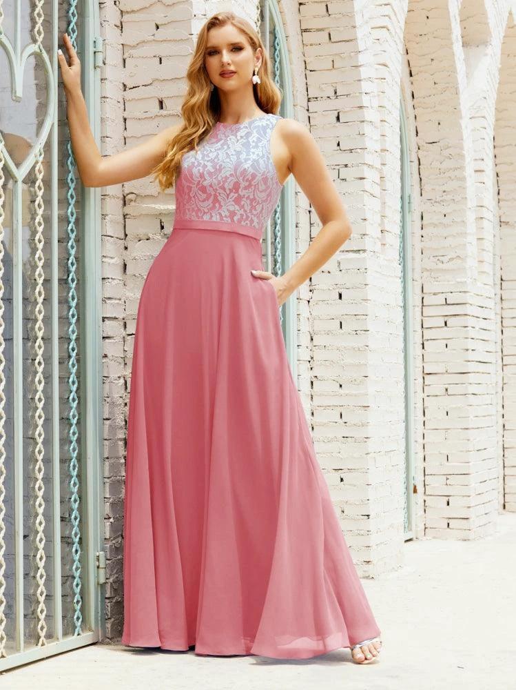 Lace Bridesmaid Dress Floor Length Evening Gowns with Pockets 28017 by numbersea