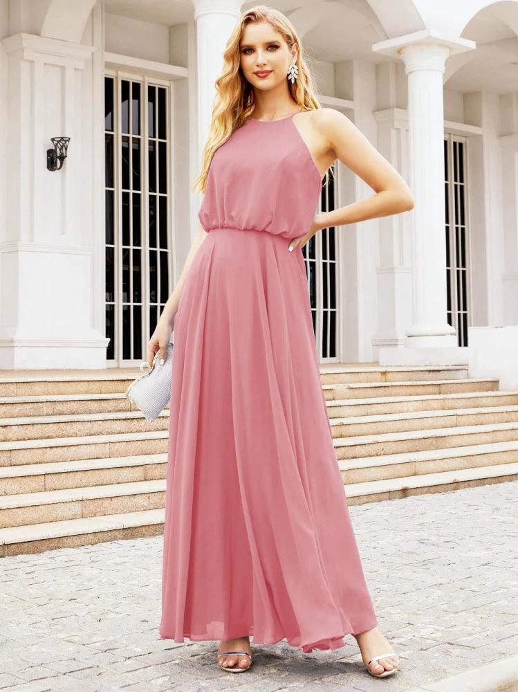 Numbersea Halter Long Bridesmaid Dresses Formal A line Juniors Dress 28029 by numbersea