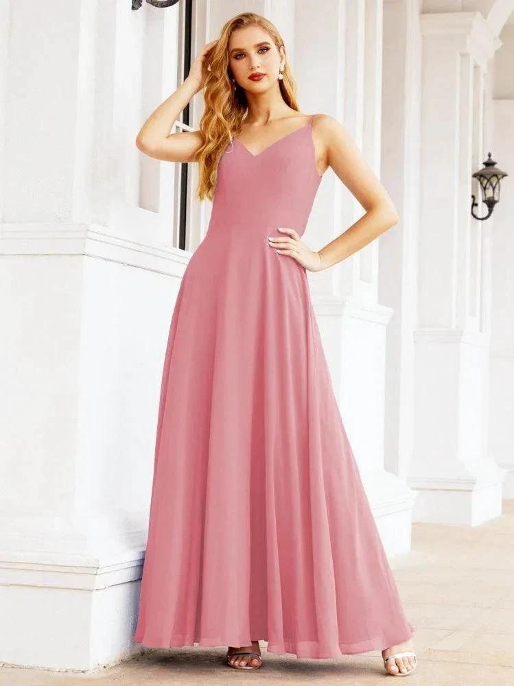 Numbersea Spaghetti Strap Bridesmaid Dresses V Neck Butterfly Back Fromal Evening Party Prom Gown 28036 by numbersea