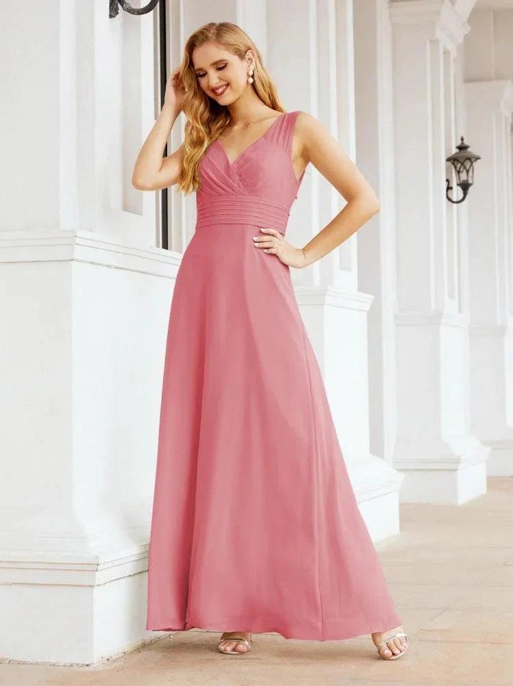 Formal Prom Gown Elegant V-Neck Sleeveless Bridesmaid Dresses for Wedding Party 28037 by numbersea