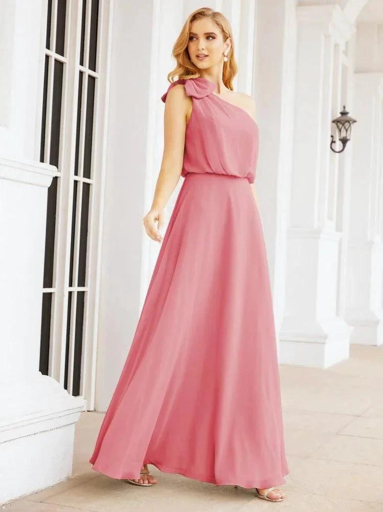 Numbersea Chiffon Ruffled One Shoulder Sleeveless Long Bride Dresses A-line Formal Evening Gown Side Split 28057 by numbersea