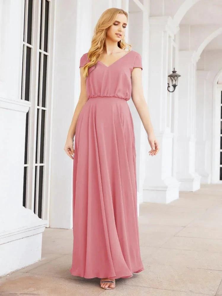 Numbersea V-Neck Bridesmaid Dresses Long Cap Sleeves Prom Evening Formal Gowns 28071 by numbersea