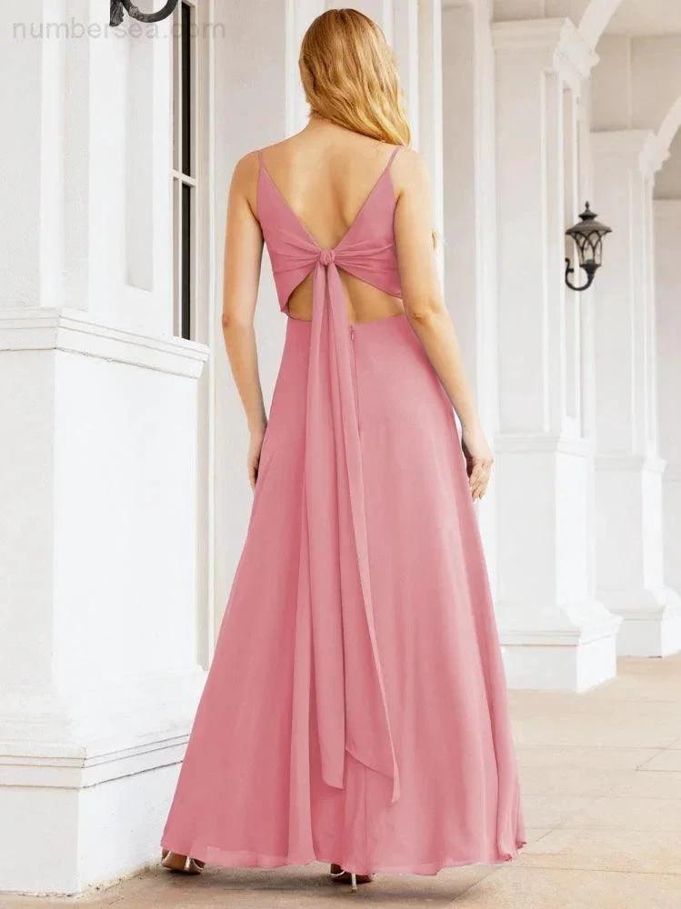 ZapDress Spaghetti Strap Bridesmaid Dresses V Neck Butterfly Back Fromal Evening Party Prom Gown 28036 (ZD17001)