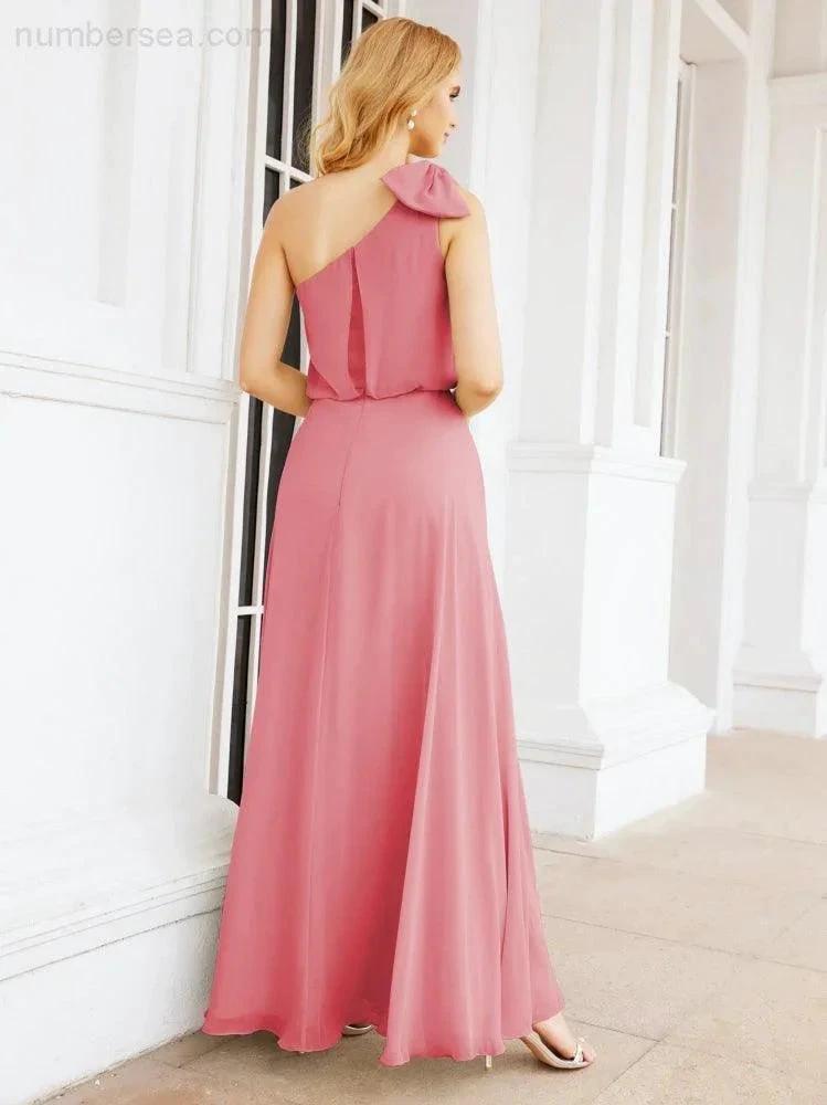 ZapDress Chiffon Ruffled One Shoulder Sleeveless Long Bride Dresses A-line Formal Evening Gown Side Split 28057 (ZD17041)