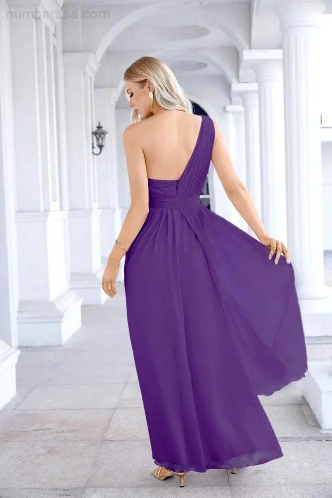 Ladies Chiffon One Shoulder Bridesmaid Evening Dress Wedding Party Evening Dress 28133 (ZD17003)
