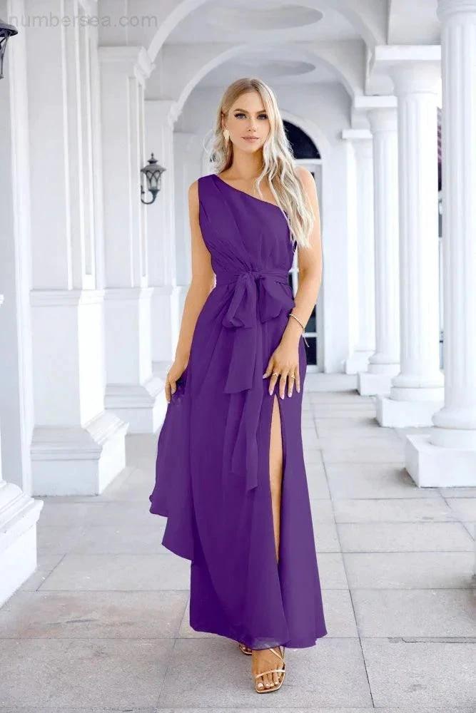 Ladies Chiffon One Shoulder Bridesmaid Evening Dress Wedding Party Evening Dress 28133 (ZD17003)