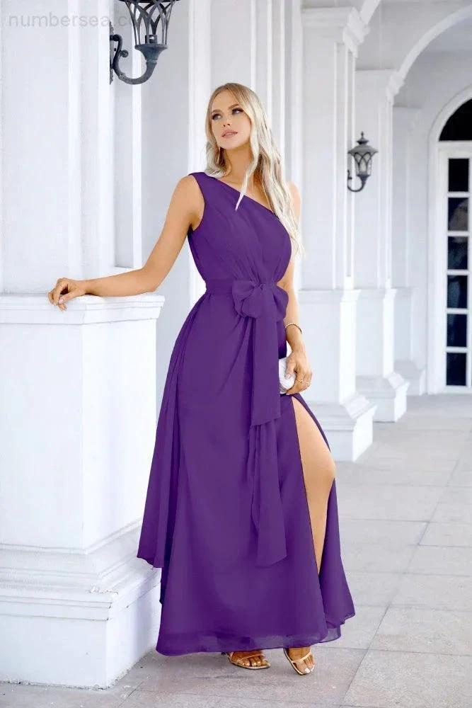 Ladies Chiffon One Shoulder Bridesmaid Evening Dress Wedding Party Evening Dress 28133 (ZD17003)