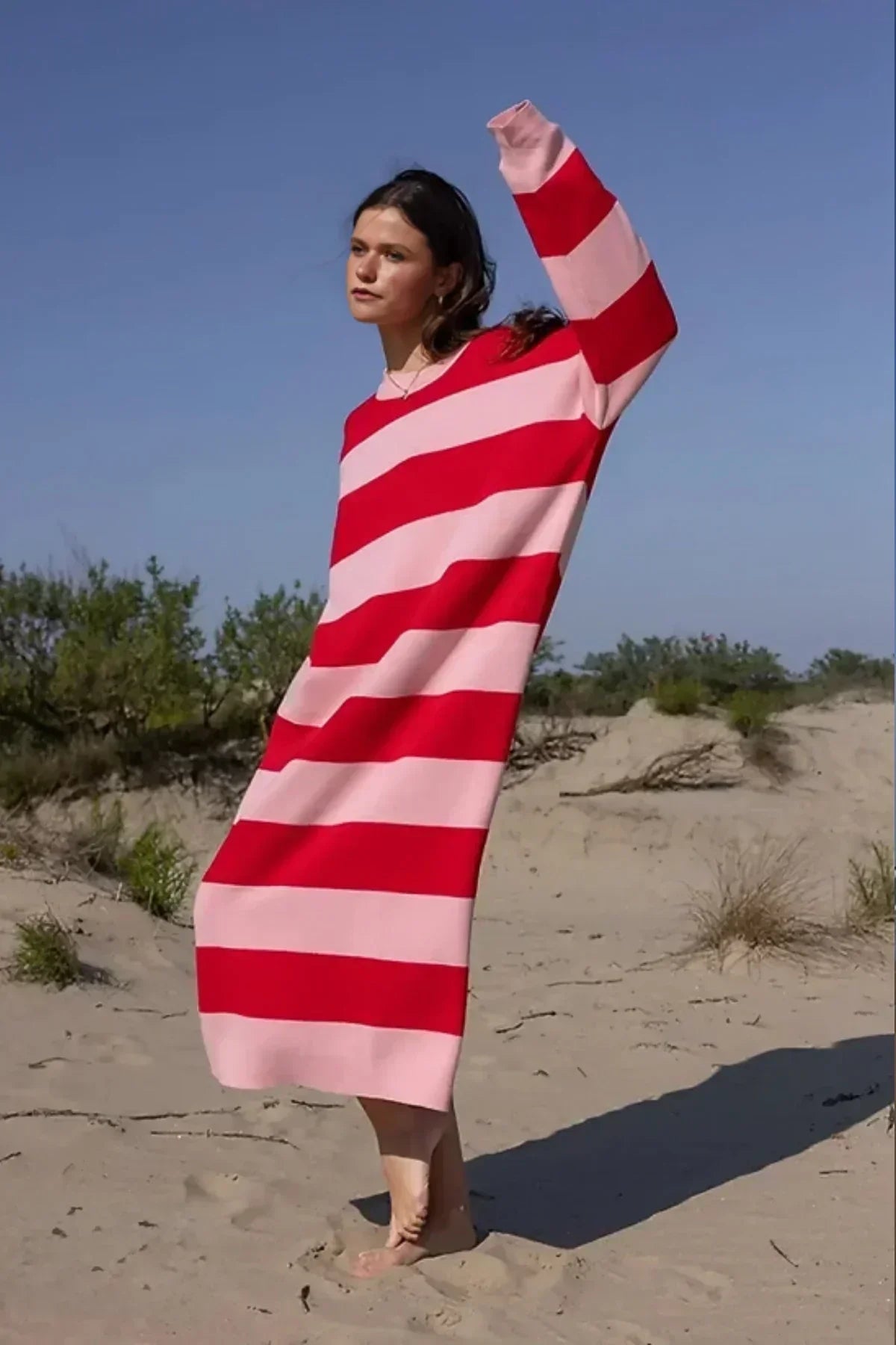 Julieta Exclusive Easygoing Striped Midi Dress Statement Occasion Edit