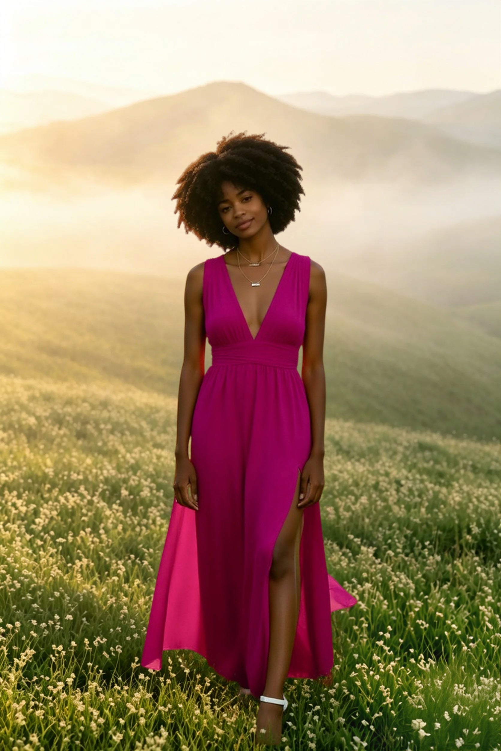 DressBetty - Solid Women Fall Sleeveless Deep V-Neck Dresses
