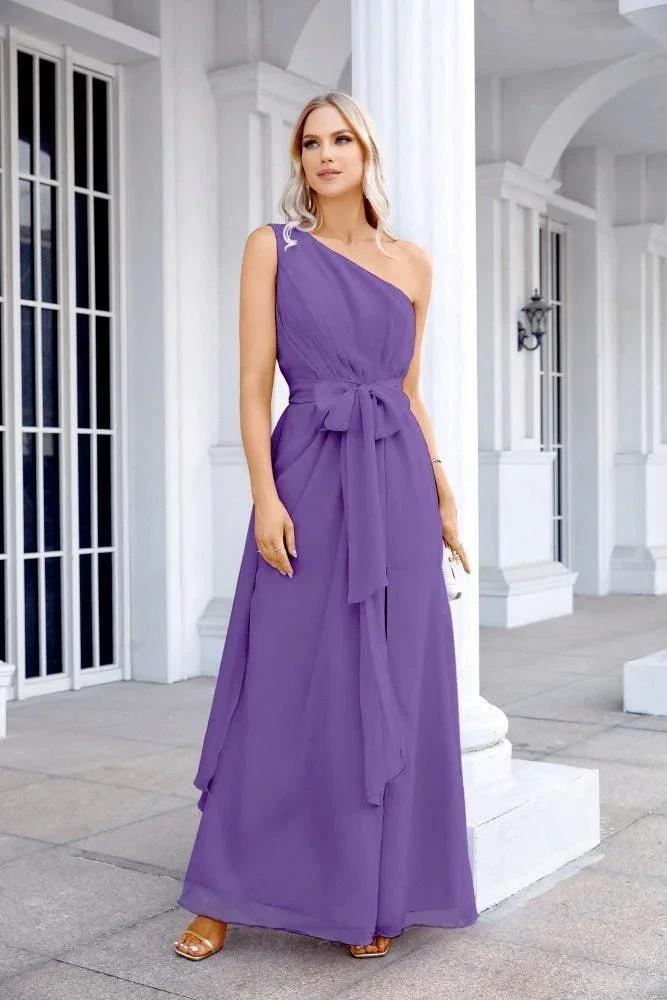 Ladies Chiffon One Shoulder Bridesmaid Evening Dress Wedding Party Evening Dress 28133 by numbersea