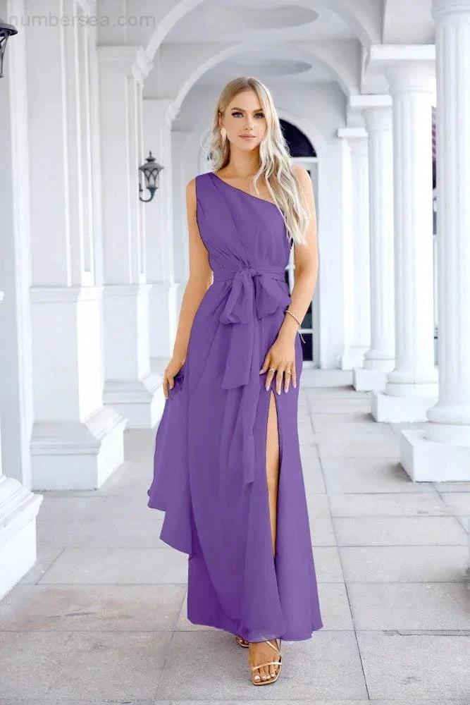 Ladies Chiffon One Shoulder Bridesmaid Evening Dress Wedding Party Evening Dress 28133 (ZD17003)