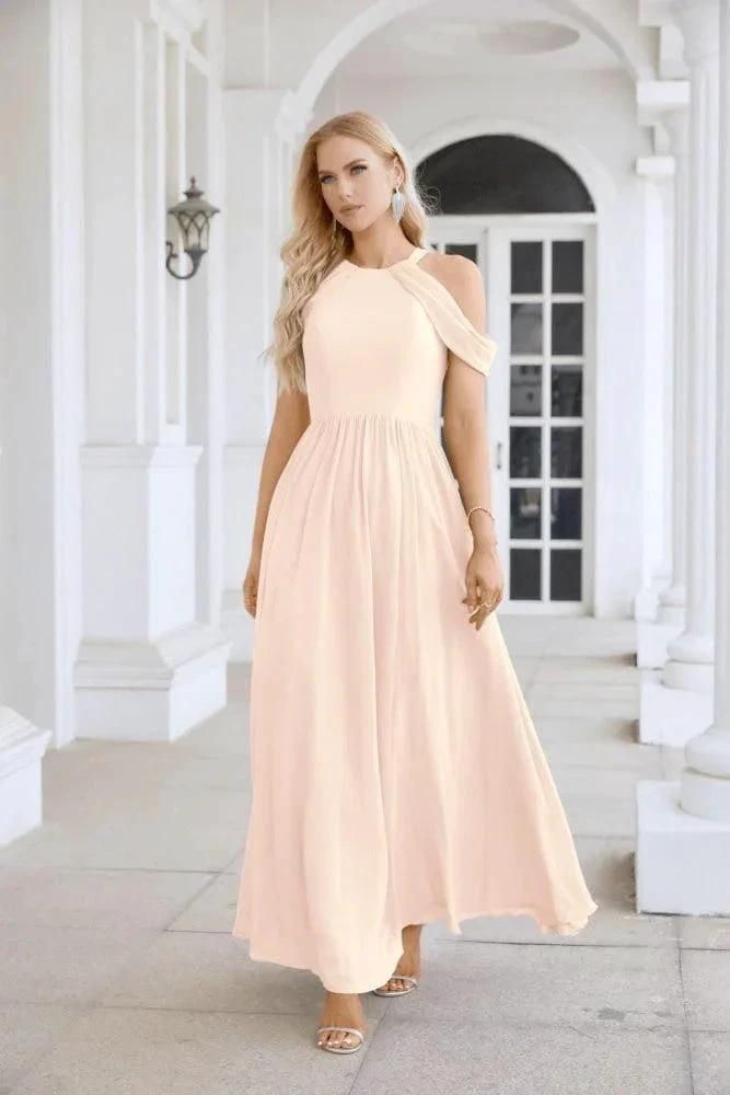Ladies Chiffon Off Shoulder Swing Sleeve Front Slit Bridesmaid Evening Dress Wedding Party Evening Dress 28117 by numbersea