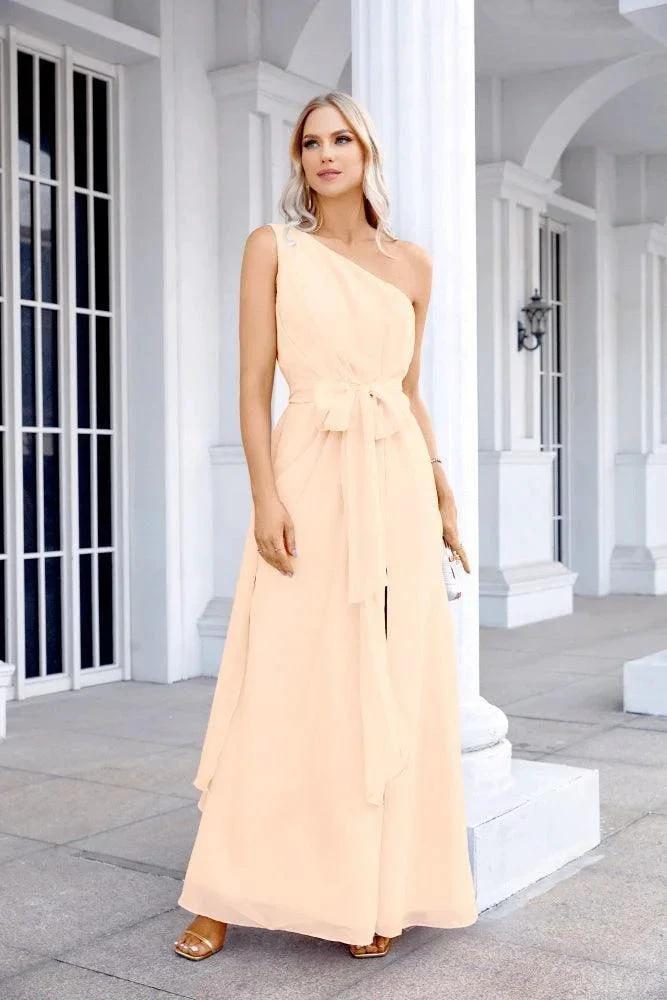 Ladies Chiffon One Shoulder Bridesmaid Evening Dress Wedding Party Evening Dress 28133 by numbersea