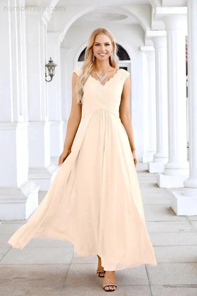 Ladies Chiffon V Neck Sleeveless Floor Length Bridesmaid Evening Dress Wedding Party Evening Dress 28126 (ZD16989)