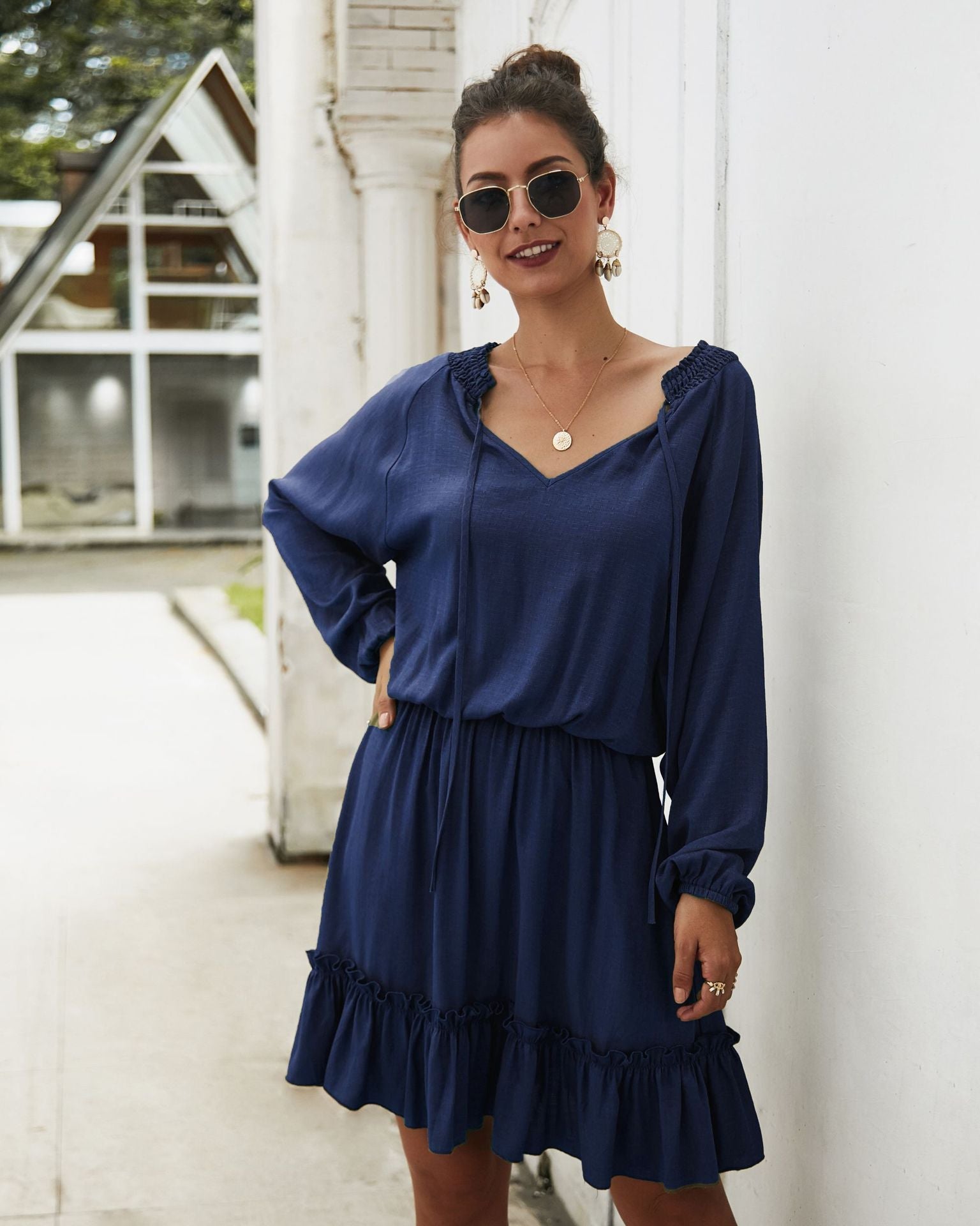 Lena Satin Midi Dress Navy