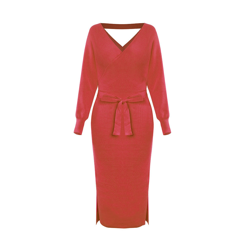 Yara Drape Knit Midi Sweater Dress Plum
