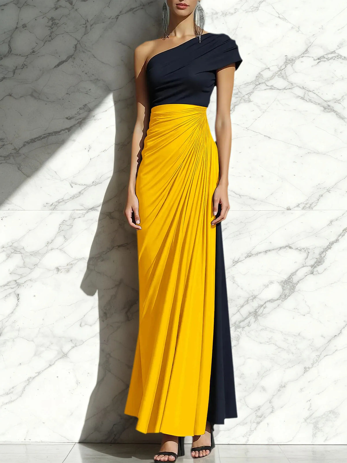 Sheath One-Shoulder Ruched Maxi Formal Dress - View 11 | FashionDia