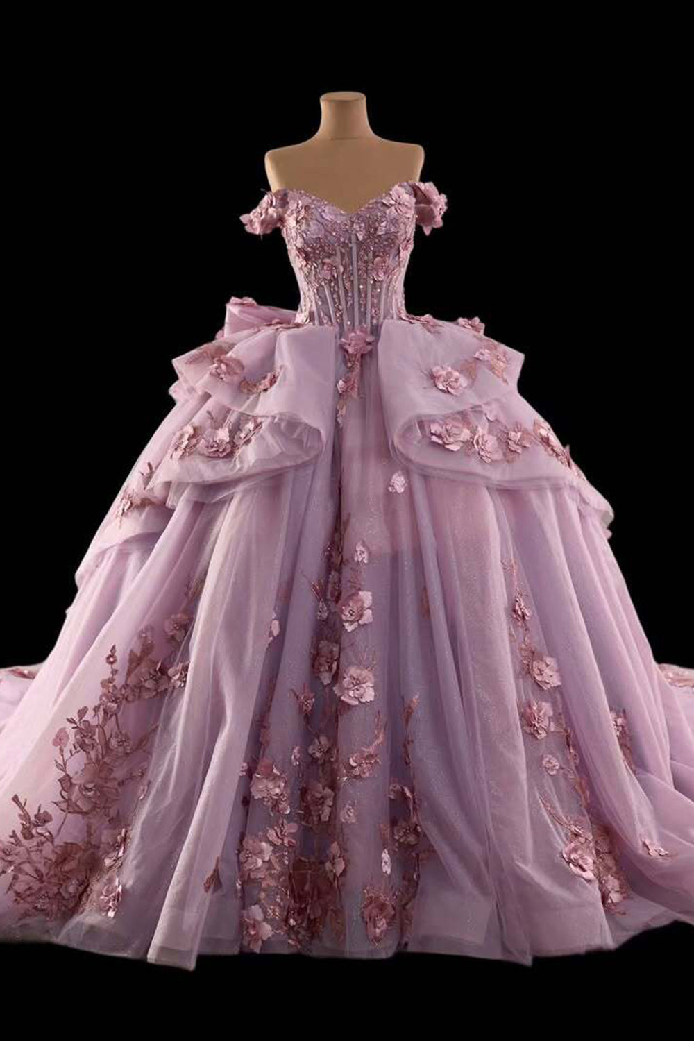 Princess A Line Off the Shoulder Pink Ball Gown Quinceanera Dress with Appliques Bowknot