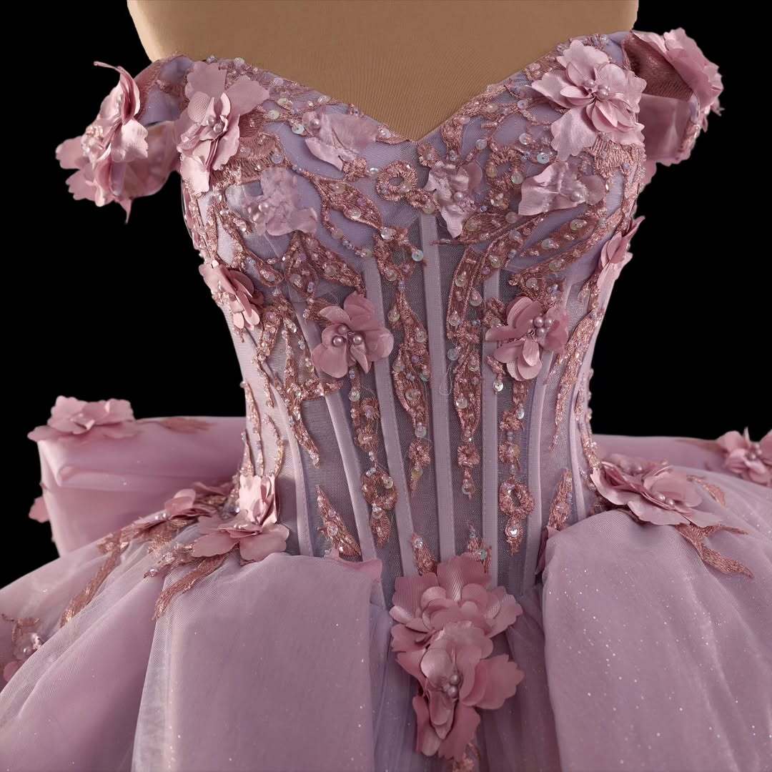 Princess A Line Off the Shoulder Pink Ball Gown Quinceanera Dress with Appliques Bowknot - View 4 | FashionDia