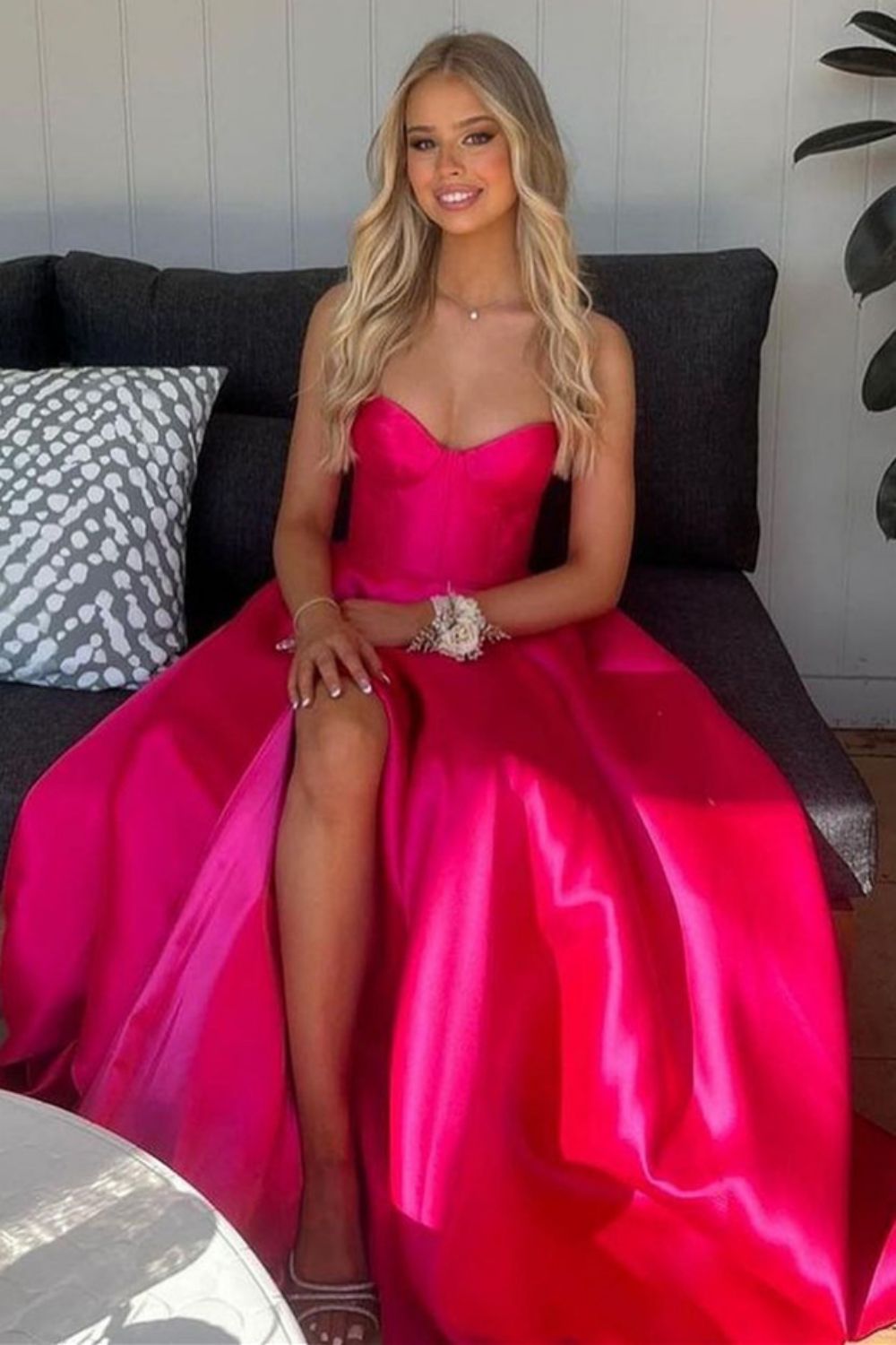 Princess A Line Sweetheart Green Long Prom Dress with Split Front