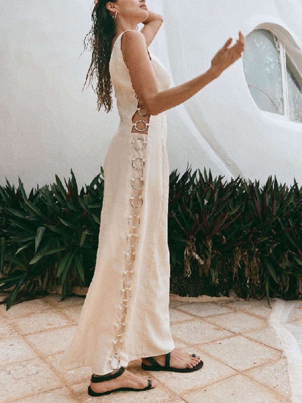 Signature Printed Hoop - Embellished Sleeveless Midi Dress