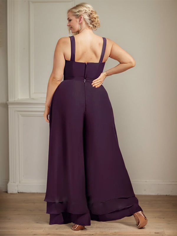 Separates Jumpsuit/Pantsuit Square Ankle-Length Lace Chiffon Mother of the Bride Dress With Sequins - View 11 | FashionDia