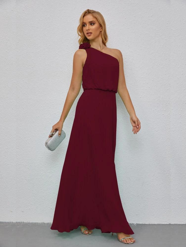 Ruffled One Shoulder Sleeveless Long Bridesmaid Dresses A-line Formal Evening Gown Side Split 28080 by numbersea