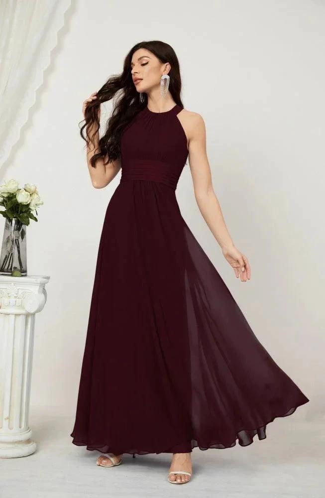 Numbersea Formal Party Gown Dress Chiffon Halter Long Sleeveless Bridesmaid Dresses 2802 by numbersea