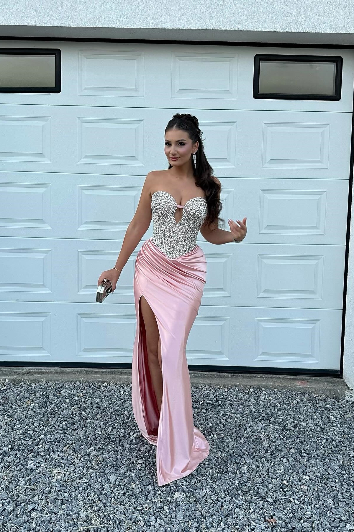 Gorgeous Mermaid Spaghetti Straps Pink Long Prom Dress with Beading