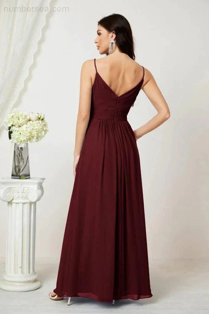 ZapDress Chiffon V-Neck Bridesmaid Dress Spaghetti Strap Long Formal Party Prom Gowns with Slit 28010 (ZD17028)