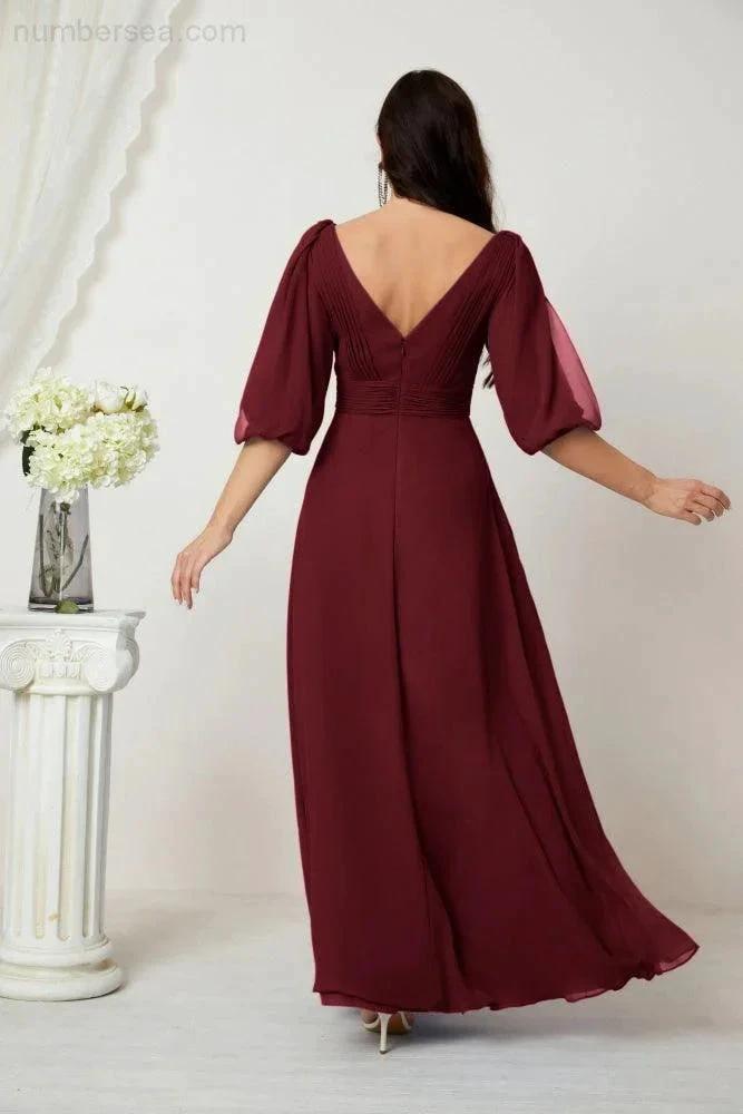 ZapDress Formal Prom Gown Women V-Neck Chiffon Bridesmaid Dresses Long Bishop Sleeve Party Dress 2807 (ZD17027)