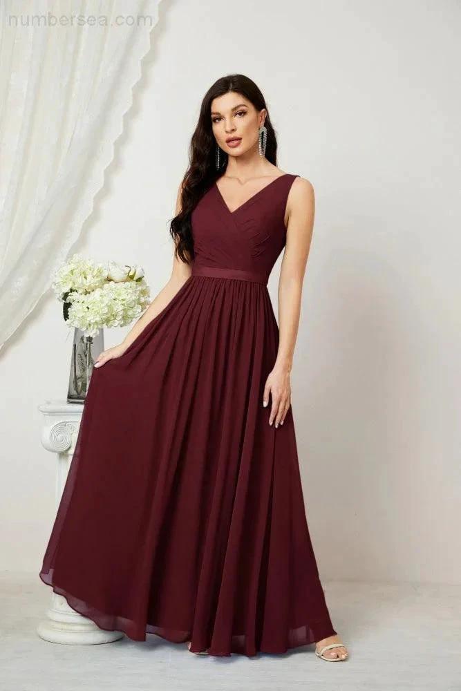 Women's Chiffon Long Bridesmaid Dresses A line Sleeveless Formal Prom Gown for Evening Party Homecoming Dresses 2808 (ZD16947)