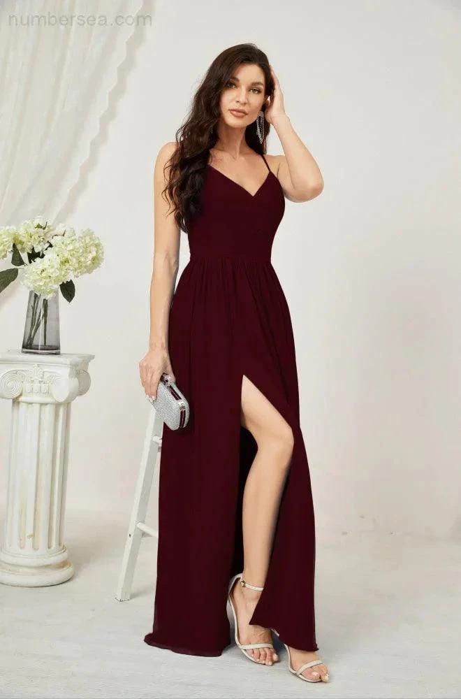 ZapDress Neck Bridesmaid Dresses Chiffon Long Spaghetti A-line Formal Prom Gown for Wedding Party Evening 2801 (ZD16961)