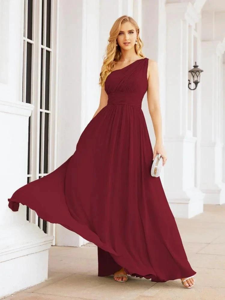 Numbersea One Shoulder Bridesmaid Dresses Long Maxi Formal Evening Party Prom Gowns 28061 by numbersea