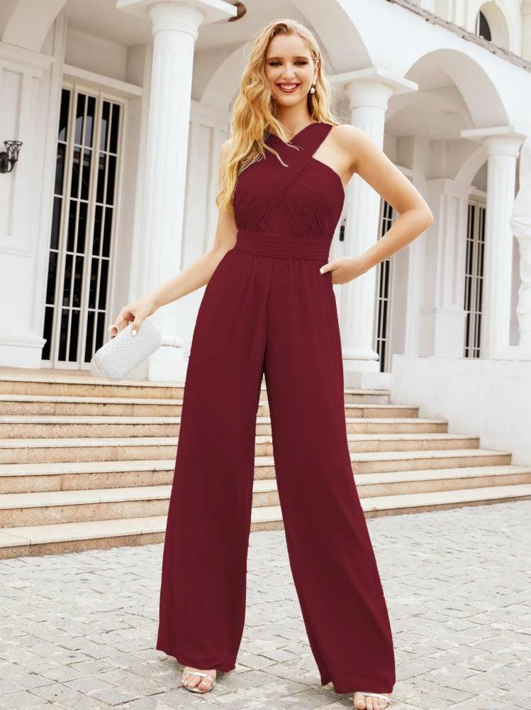 Numbersea Crisscross Neck Jumpsuit Formal Evening Dress Long Bridesmaid Dresses Bell-bottomed Pants 28033 by numbersea