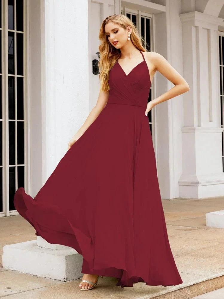 Numbersea Halter Chiffon Bridesmaid Dresses Wedding Appare Sleeveless Formal Prom Dress with Ruffled Back 28035 by numbersea