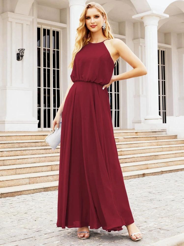 Numbersea Halter Long Bridesmaid Dresses Formal A line Juniors Dress 28029 by numbersea